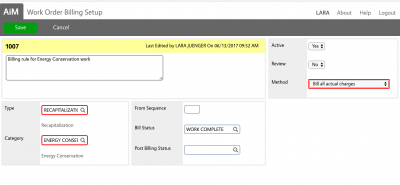 Setting up a billing rule for energy conservation