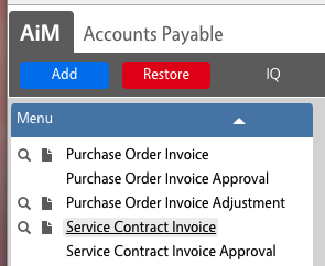 Navigate to Service Contract Invoice