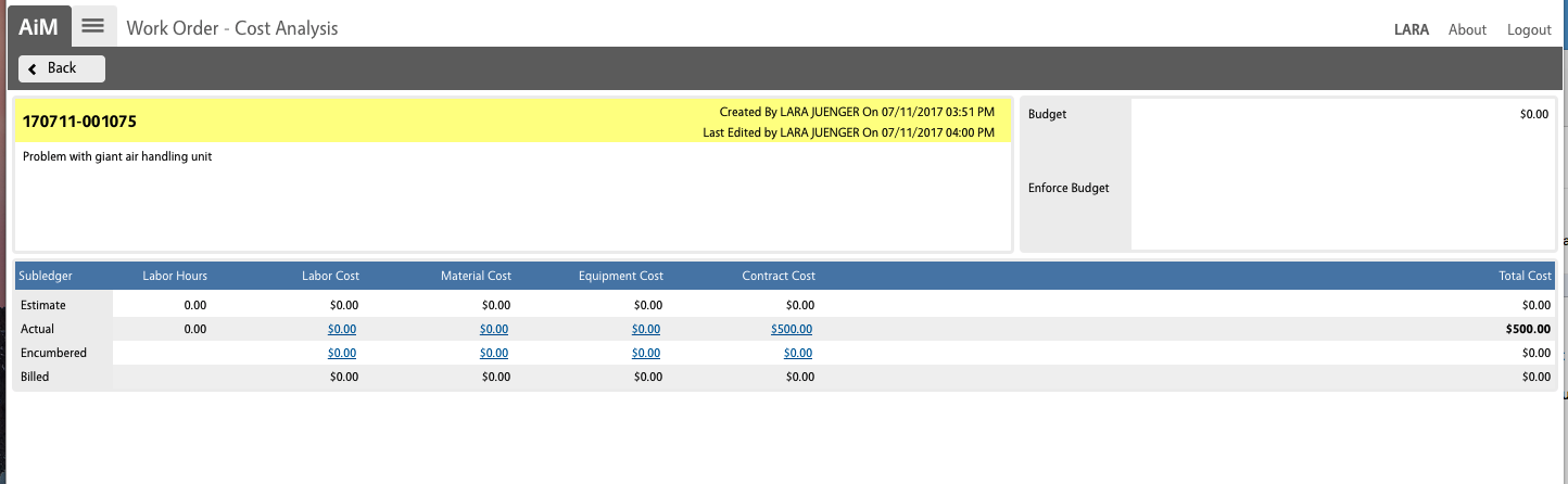 Confirming Service invoice applied to Work Order and Phase