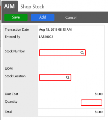 Individual Shop Stock Selection Screen